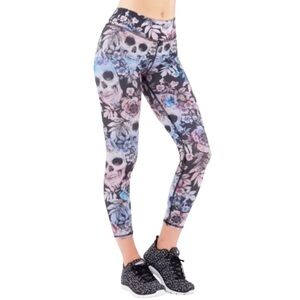 Evolution & Creation Sugar Skull Floral Leggings M High Waisted Cropped